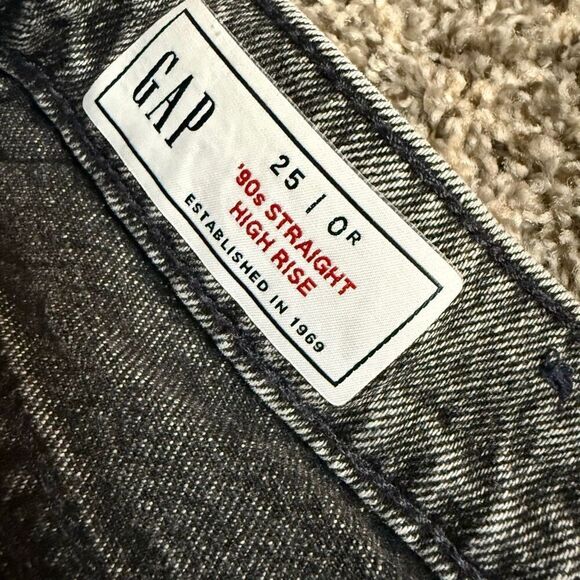 Gap 90s  Straight High Rise Gray Black Denim Jeans 0R 25 - Picture 4 of 8